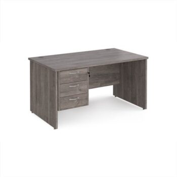 Maestro 25 straight desk 1400mm x 800mm with 3 drawer pedestal - Grey Oak Top with panel end leg - MP14P3GO