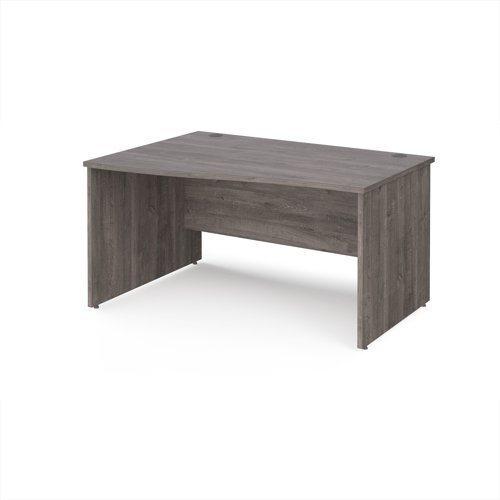 Maestro 25 left hand wave desk 1400mm wide - Grey Oak Top with panel end leg - MP14WLGO