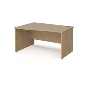 Maestro 25 left hand wave desk 1400mm wide - Kendal Oak Top with panel end leg - MP14WLKO