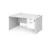 Maestro 25 left hand wave desk 1400mm wide with 2 drawer pedestal - White Top with panel end leg - MP14WLP2WH