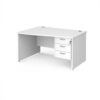 Maestro 25 left hand wave desk 1400mm wide with 3 drawer pedestal - White Top with panel end leg - MP14WLP3WH