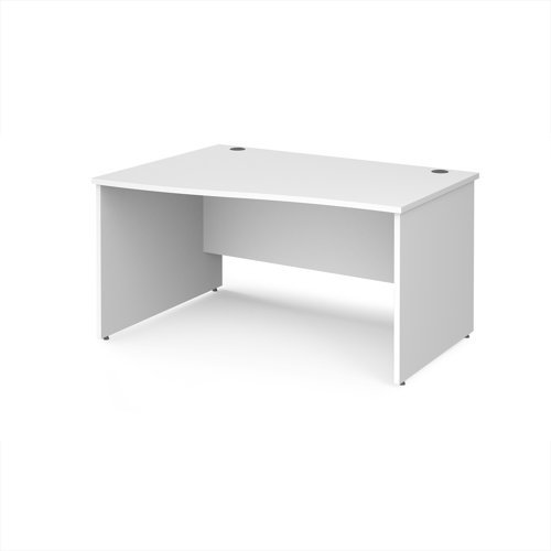 Maestro 25 left hand wave desk 1400mm wide - White Top with panel end leg - MP14WLWH