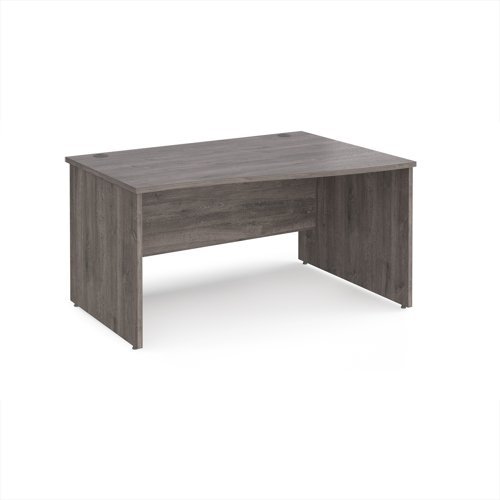 Maestro 25 right hand wave desk 1400mm wide - Grey Oak Top with panel end leg - MP14WRGO