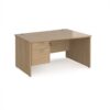 Maestro 25 right hand wave desk 1400mm wide with 2 drawer pedestal - Kendal Oak Top with panel end leg - MP14WRP2KO