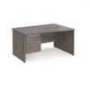 Maestro 25 right hand wave desk 1400mm wide with 3 drawer pedestal - Grey Oak Top with panel end leg - MP14WRP3GO