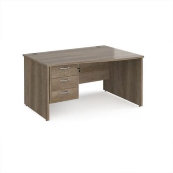 Maestro 25 right hand wave desk 1400mm wide with 3 drawer pedestal - Nebraska Oak Top with panel end leg - MP14WRP3NO