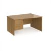 Maestro 25 right hand wave desk 1400mm wide with 3 drawer pedestal - Oak Top with panel end leg - MP14WRP3O