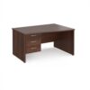 Maestro 25 right hand wave desk 1400mm wide with 3 drawer pedestal - Walnut top with panel end leg - MP14WRP3W