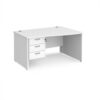 Maestro 25 right hand wave desk 1400mm wide with 3 drawer pedestal - White Top with panel end leg - MP14WRP3WH