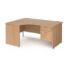 Maestro 25 left hand ergonomic desk 1600mm wide with 2 drawer pedestal - Beech top with panel end leg - MP16ELP2B
