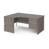 Maestro 25 left hand ergonomic desk 1600mm wide with 2 drawer pedestal - Grey Oak Top with panel end leg - MP16ELP2GO