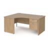 Maestro 25 left hand ergonomic desk 1600mm wide with 2 drawer pedestal - Kendal Oak Top with panel end leg - MP16ELP2KO