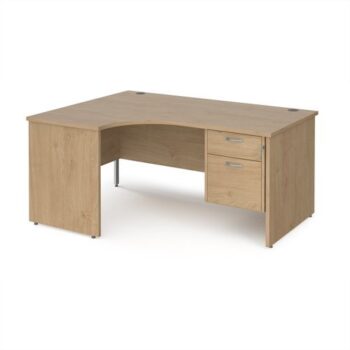 Maestro 25 left hand ergonomic desk 1600mm wide with 2 drawer pedestal - Kendal Oak Top with panel end leg - MP16ELP2KO