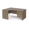 Maestro 25 left hand ergonomic desk 1600mm wide with 2 drawer pedestal - Nebraska Oak Top with panel end leg - MP16ELP2NO
