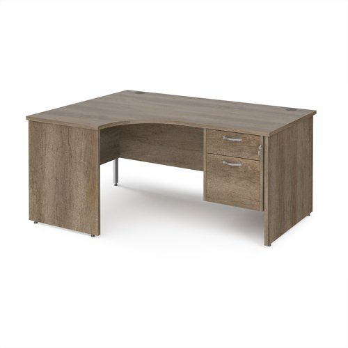 Maestro 25 left hand ergonomic desk 1600mm wide with 2 drawer pedestal - Nebraska Oak Top with panel end leg - MP16ELP2NO