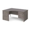 Maestro 25 left hand ergonomic desk 1600mm wide with 3 drawer pedestal - Grey Oak Top with panel end leg - MP16ELP3GO