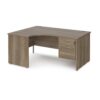 Maestro 25 left hand ergonomic desk 1600mm wide with 3 drawer pedestal - Nebraska Oak Top with panel end leg - MP16ELP3NO