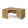 Maestro 25 left hand ergonomic desk 1600mm wide with 3 drawer pedestal - Oak Top with panel end leg - MP16ELP3O