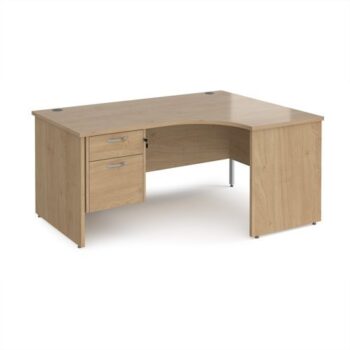 Maestro 25 right hand ergonomic desk 1600mm wide with 2 drawer pedestal - Kendal Oak Top with panel end leg - MP16ERP2KO