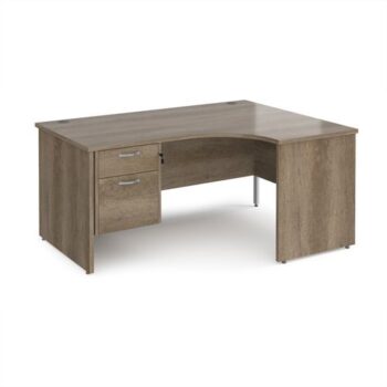 Maestro 25 right hand ergonomic desk 1600mm wide with 2 drawer pedestal - Nebraska Oak Top with panel end leg - MP16ERP2NO