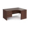 Maestro 25 right hand ergonomic desk 1600mm wide with 2 drawer pedestal - Walnut top with panel end leg - MP16ERP2W