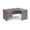 Maestro 25 right hand ergonomic desk 1600mm wide with 3 drawer pedestal - Grey Oak Top with panel end leg - MP16ERP3GO