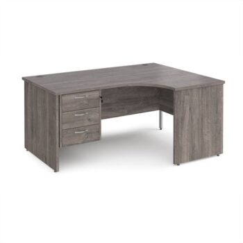 Maestro 25 right hand ergonomic desk 1600mm wide with 3 drawer pedestal - Grey Oak Top with panel end leg - MP16ERP3GO