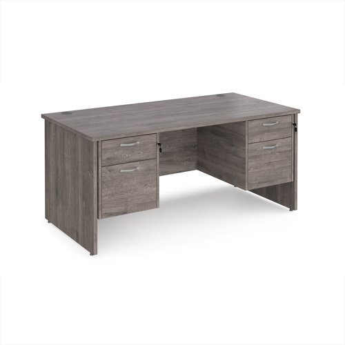 Maestro 25 straight desk 1600mm x 800mm with two x 2 drawer pedestals - Grey Oak Top with panel end leg - MP16P22GO
