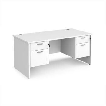 Maestro 25 straight desk 1600mm x 800mm with two x 2 drawer pedestals - White Top with panel end leg - MP16P22WH