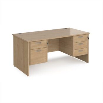 Maestro 25 straight desk 1600mm x 800mm with 2 and 3 drawer pedestals - Kendal Oak Top with panel end leg - MP16P23KO