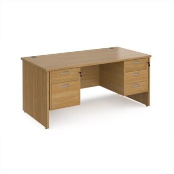 Maestro 25 straight desk 1600mm x 800mm with 2 and 3 drawer pedestals - Oak Top with panel end leg - MP16P23O