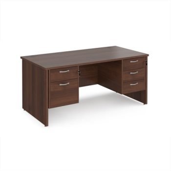 Maestro 25 straight desk 1600mm x 800mm with 2 and 3 drawer pedestals - Walnut top with panel end leg - MP16P23W