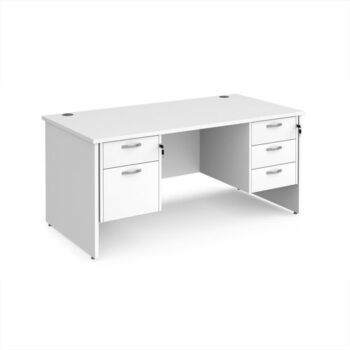 Maestro 25 straight desk 1600mm x 800mm with 2 and 3 drawer pedestals - White Top with panel end leg - MP16P23WH