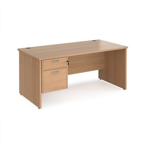 Maestro 25 straight desk 1600mm x 800mm with 2 drawer pedestal - Beech top with panel end leg - MP16P2B