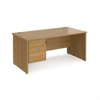 Maestro 25 straight desk 1600mm x 800mm with 2 drawer pedestal - Oak Top with panel end leg - MP16P2O