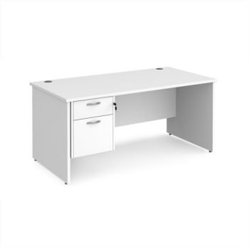 Maestro 25 straight desk 1600mm x 800mm with 2 drawer pedestal - White Top with panel end leg - MP16P2WH