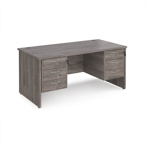 Maestro 25 straight desk 1600mm x 800mm with two x 3 drawer pedestals - Grey Oak Top with panel end leg - MP16P33GO