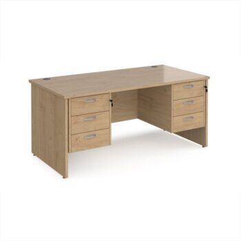 Maestro 25 straight desk 1600mm x 800mm with two x 3 drawer pedestals - Kendal Oak Top with panel end leg - MP16P33KO