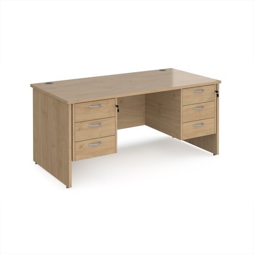 Maestro 25 straight desk 1600mm x 800mm with two x 3 drawer pedestals - Kendal Oak Top with panel end leg - MP16P33KO