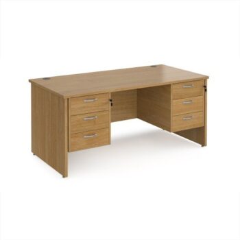 Maestro 25 straight desk 1600mm x 800mm with two x 3 drawer pedestals - Oak Top with panel end leg - MP16P33O