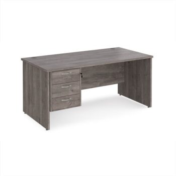 Maestro 25 straight desk 1600mm x 800mm with 3 drawer pedestal - Grey Oak Top with panel end leg - MP16P3GO