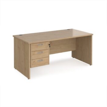 Maestro 25 straight desk 1600mm x 800mm with 3 drawer pedestal - Kendal Oak Top with panel end leg - MP16P3KO