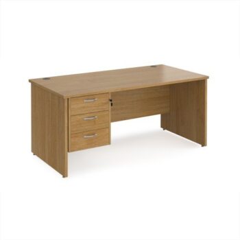 Maestro 25 straight desk 1600mm x 800mm with 3 drawer pedestal - Oak Top with panel end leg - MP16P3O