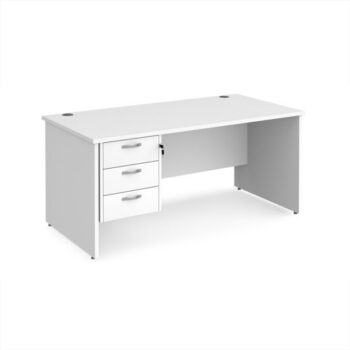 Maestro 25 straight desk 1600mm x 800mm with 3 drawer pedestal - White Top with panel end leg - MP16P3WH