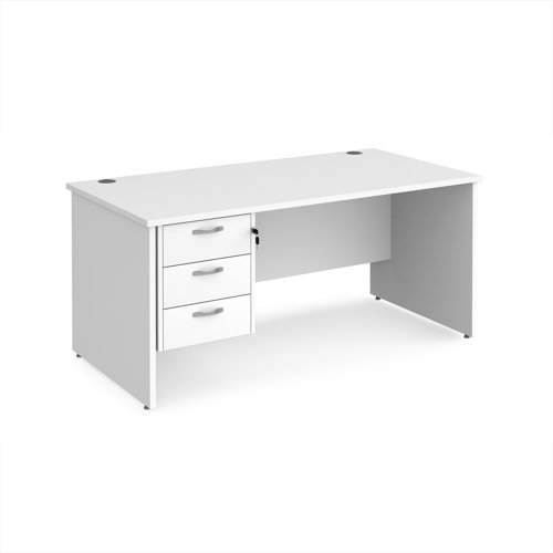 Maestro 25 straight desk 1600mm x 800mm with 3 drawer pedestal - White Top with panel end leg - MP16P3WH