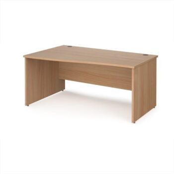 Maestro 25 left hand wave desk 1600mm wide - Beech top with panel end leg - MP16WLB