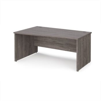 Maestro 25 left hand wave desk 1600mm wide - Grey Oak Top with panel end leg - MP16WLGO
