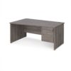Maestro 25 left hand wave desk 1600mm wide with 2 drawer pedestal - Grey Oak Top with panel end leg - MP16WLP2GO