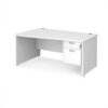 Maestro 25 left hand wave desk 1600mm wide with 2 drawer pedestal - White Top with panel end leg - MP16WLP2WH