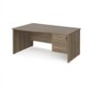 Maestro 25 left hand wave desk 1600mm wide with 3 drawer pedestal - Nebraska Oak Top with panel end leg - MP16WLP3NO